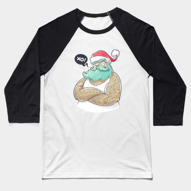 Hipster Santa with Tattoos Baseball T-Shirt by bluerockproducts